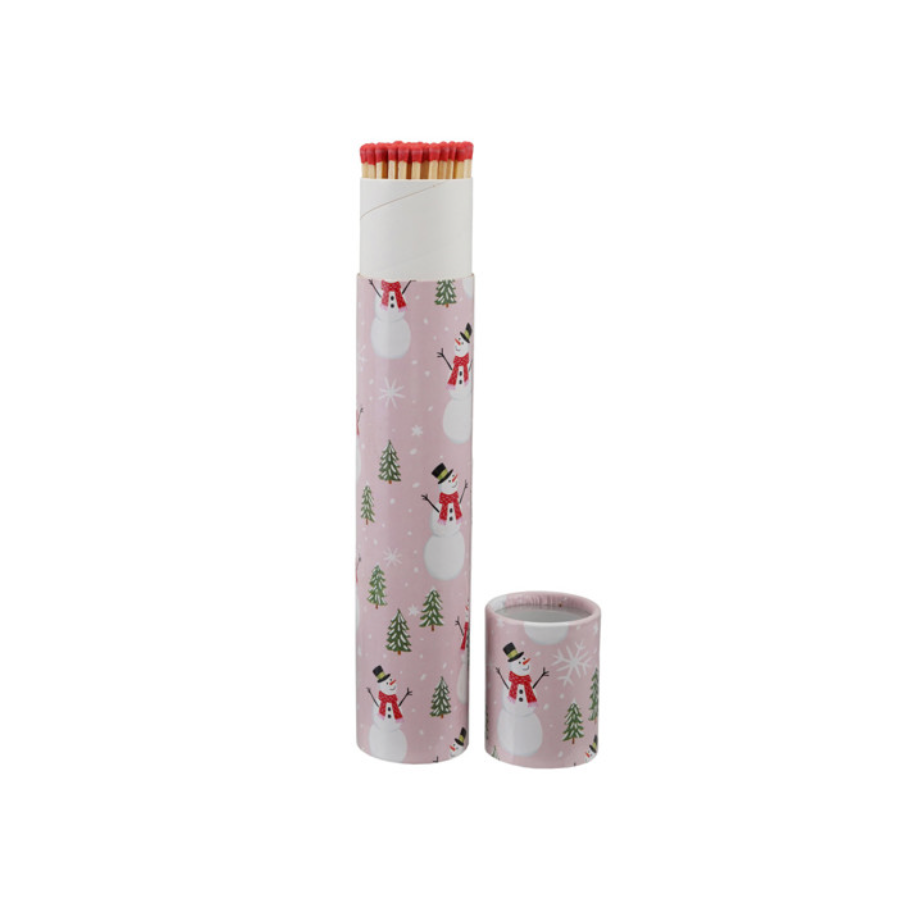 Whimsical Fireplace Matches – Pink Snowman Scene