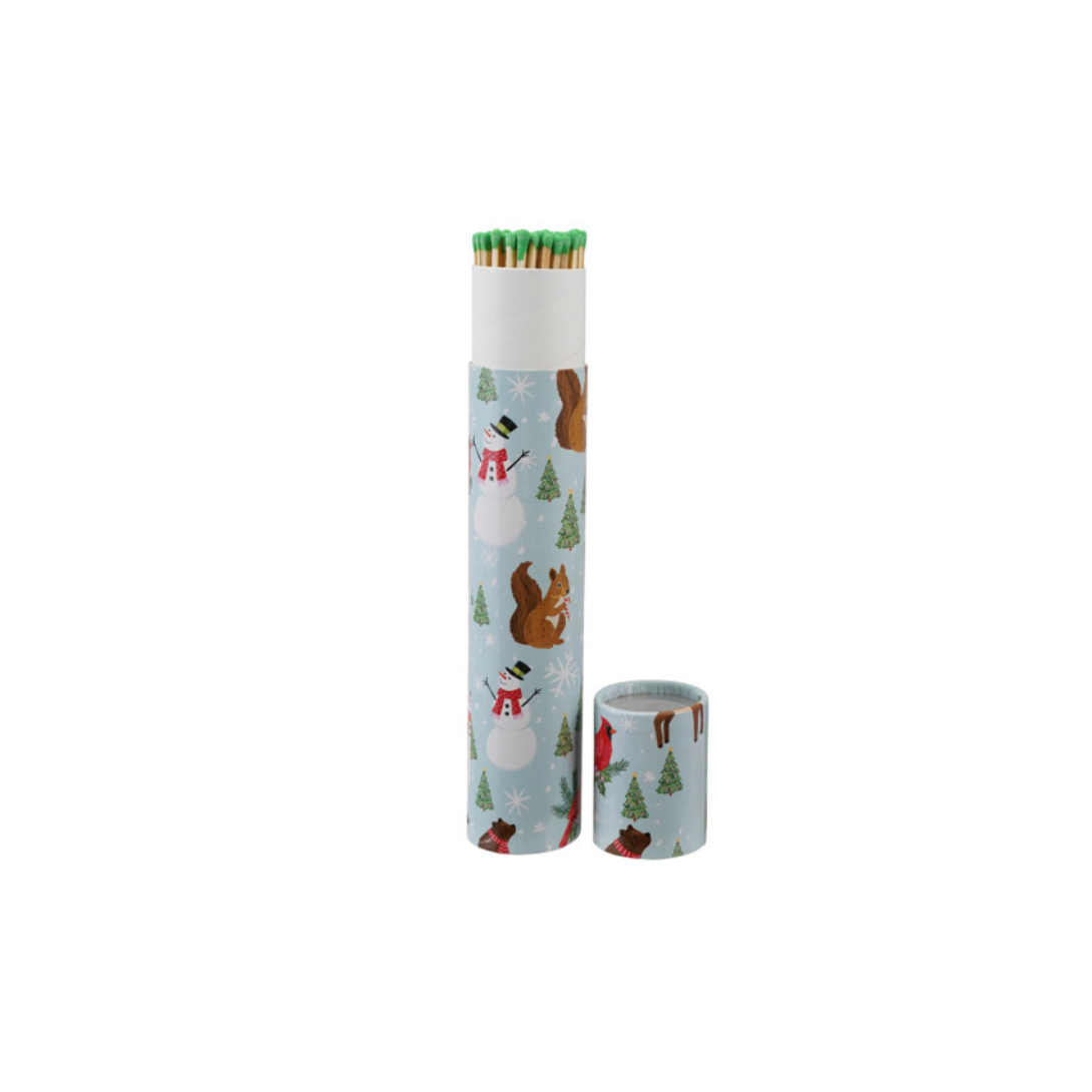 Whimsical Fireplace Matches – Blue Snowman Scene