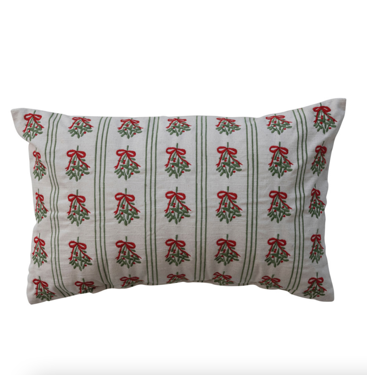 Cotton Lumbar Pillow with Mistletoe Pattern