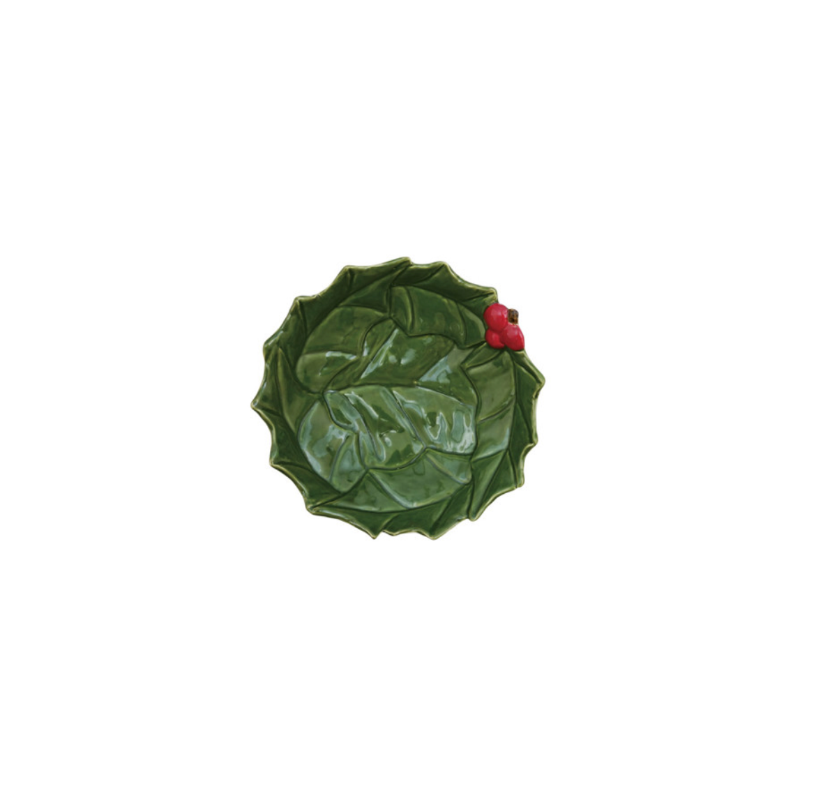 Hand-Painted Holly Leaves Shaped Low Bowl