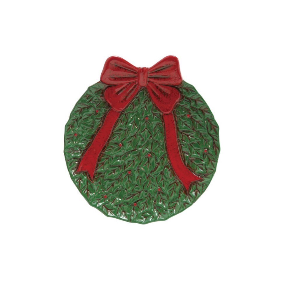 Hand-Painted Ceramic Wreath Shaped Plate with Bow