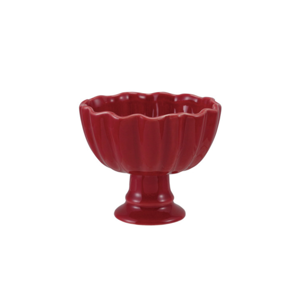Red Stoneware Fluted Footed Bowl
