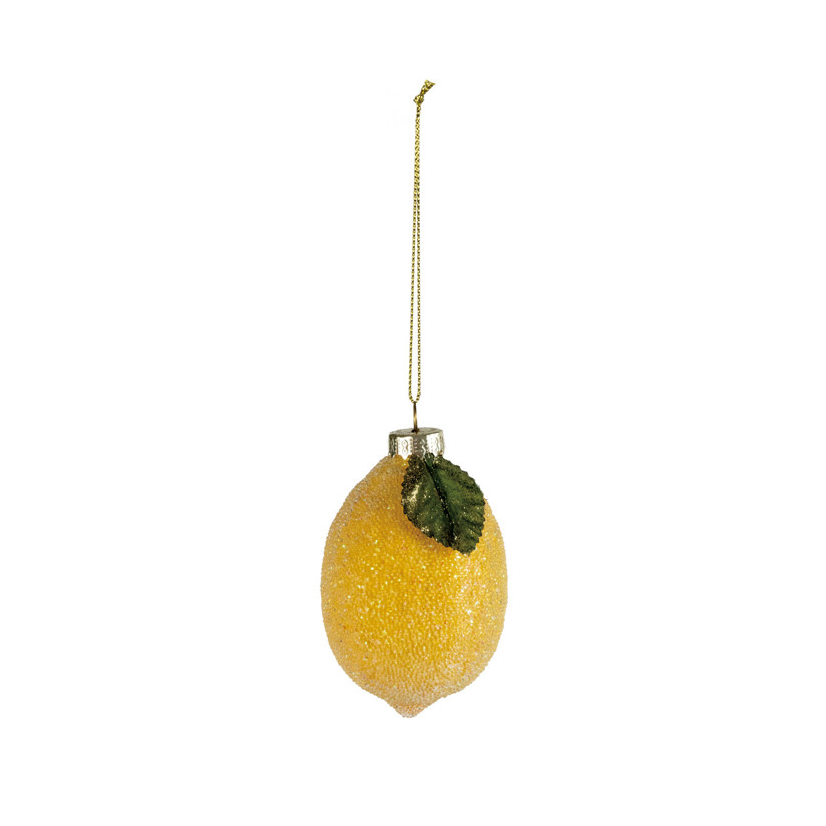 Hand-Painted Glass Lemon Ornament with Glitter & Sugar