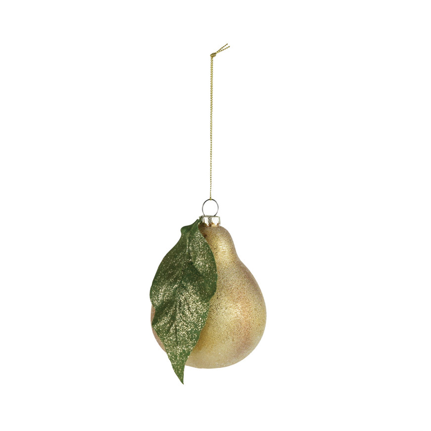 Hand-Painted Glass Pear Ornament with Glitter & Sugar