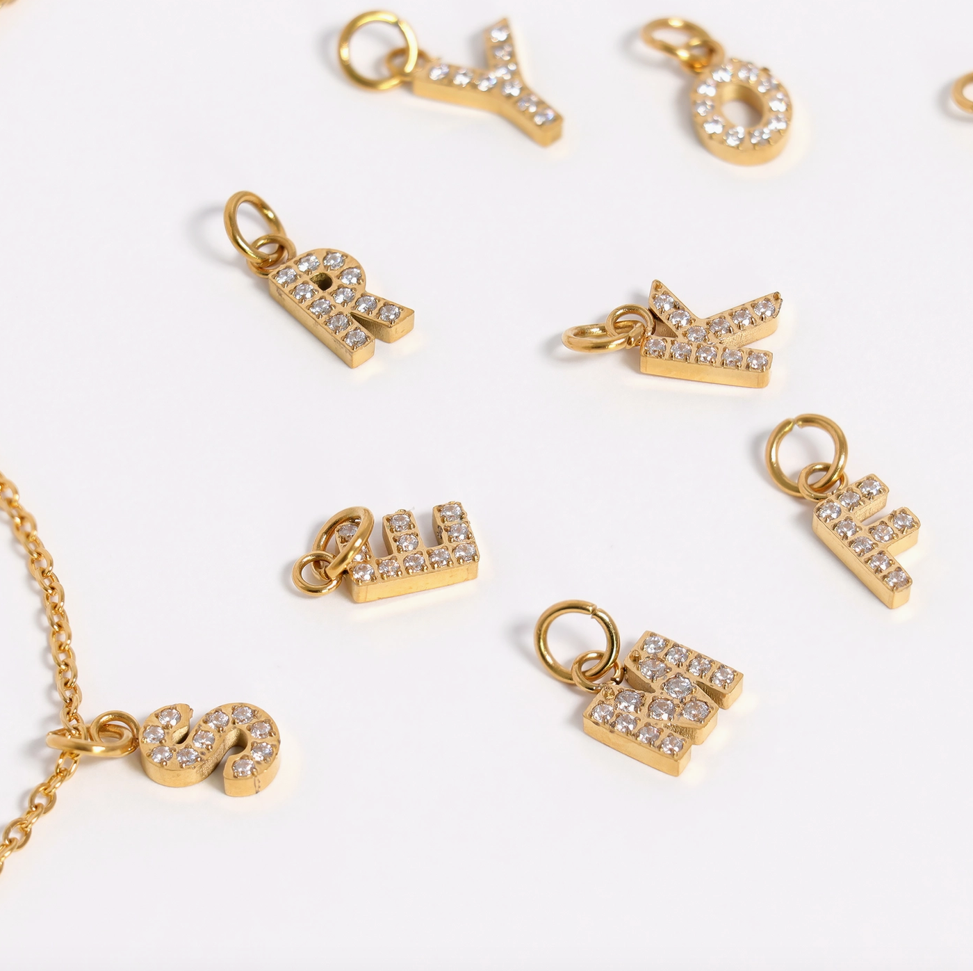 Gold Pavé Set Cz Initial Letter Charms