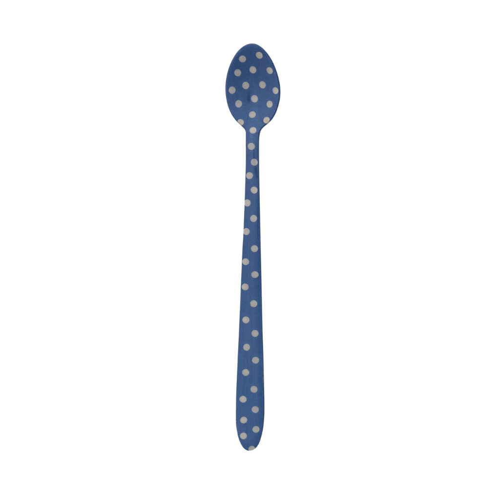 blue with white dots cocktail spoon on a white background