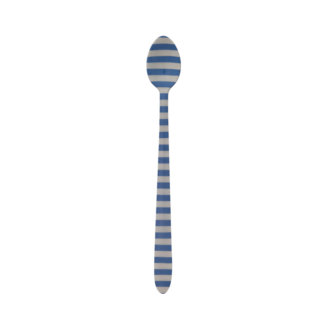blue with white Striped cocktail spoon on a white background