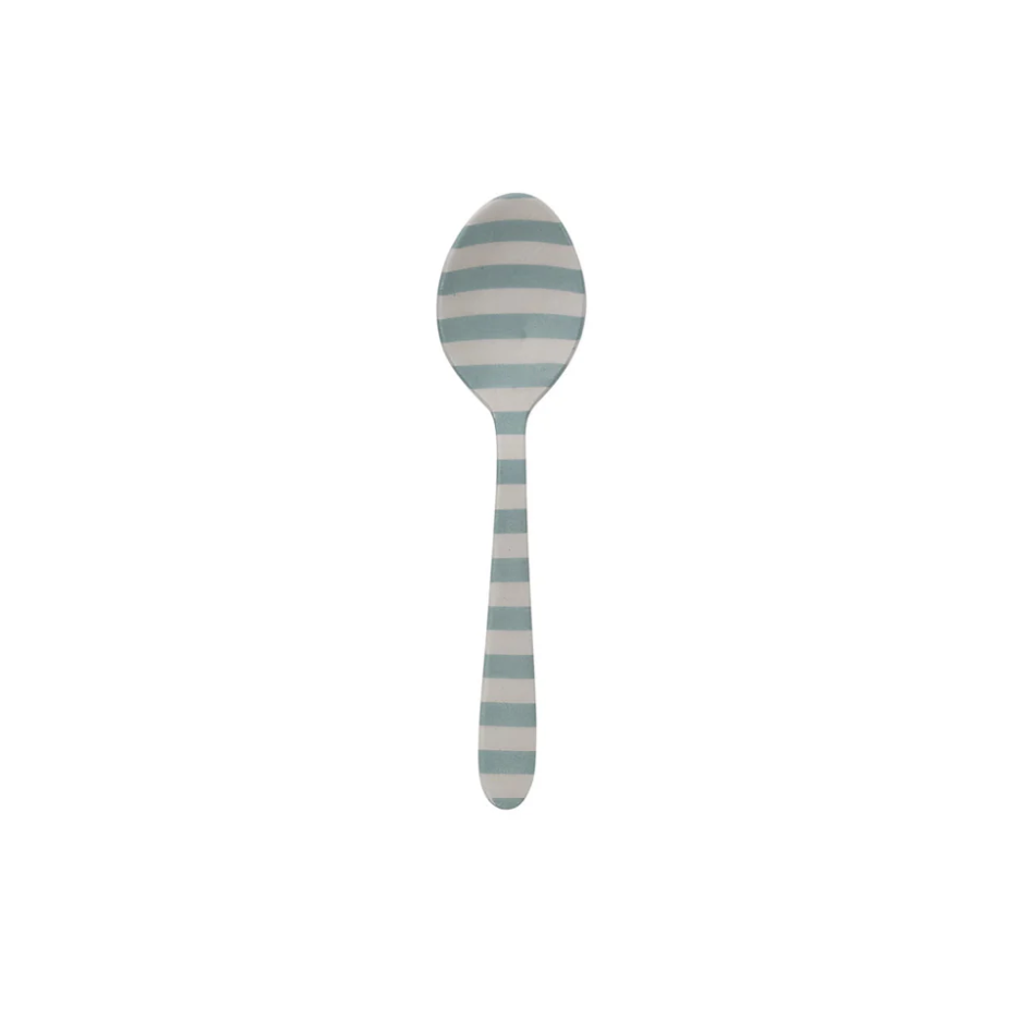 Enameled Stainless Steel spoon - light blue w/ white stripes