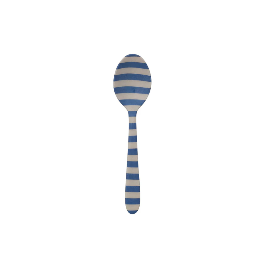 Enameled Stainless Steel spoon - blue w/ white stripes