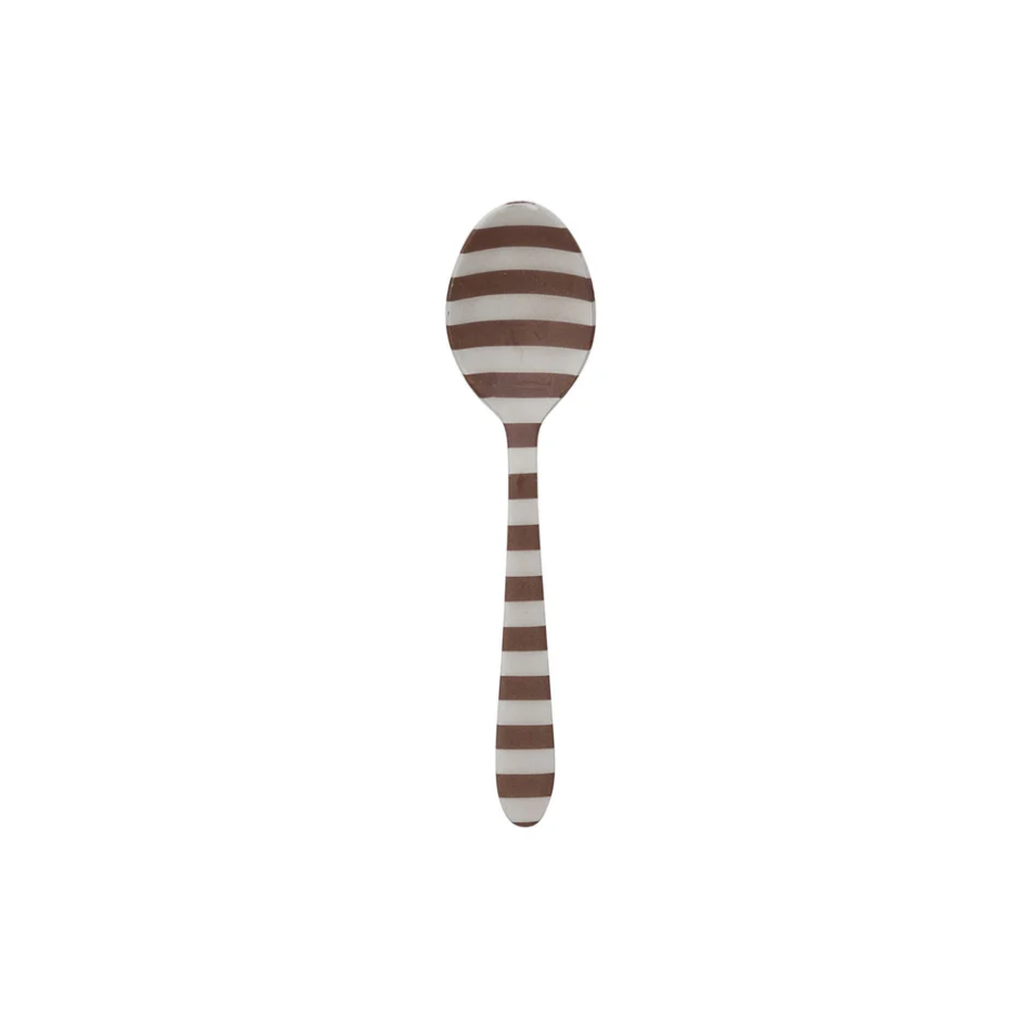 Enameled Stainless Steel spoon - brown w/ white stripes