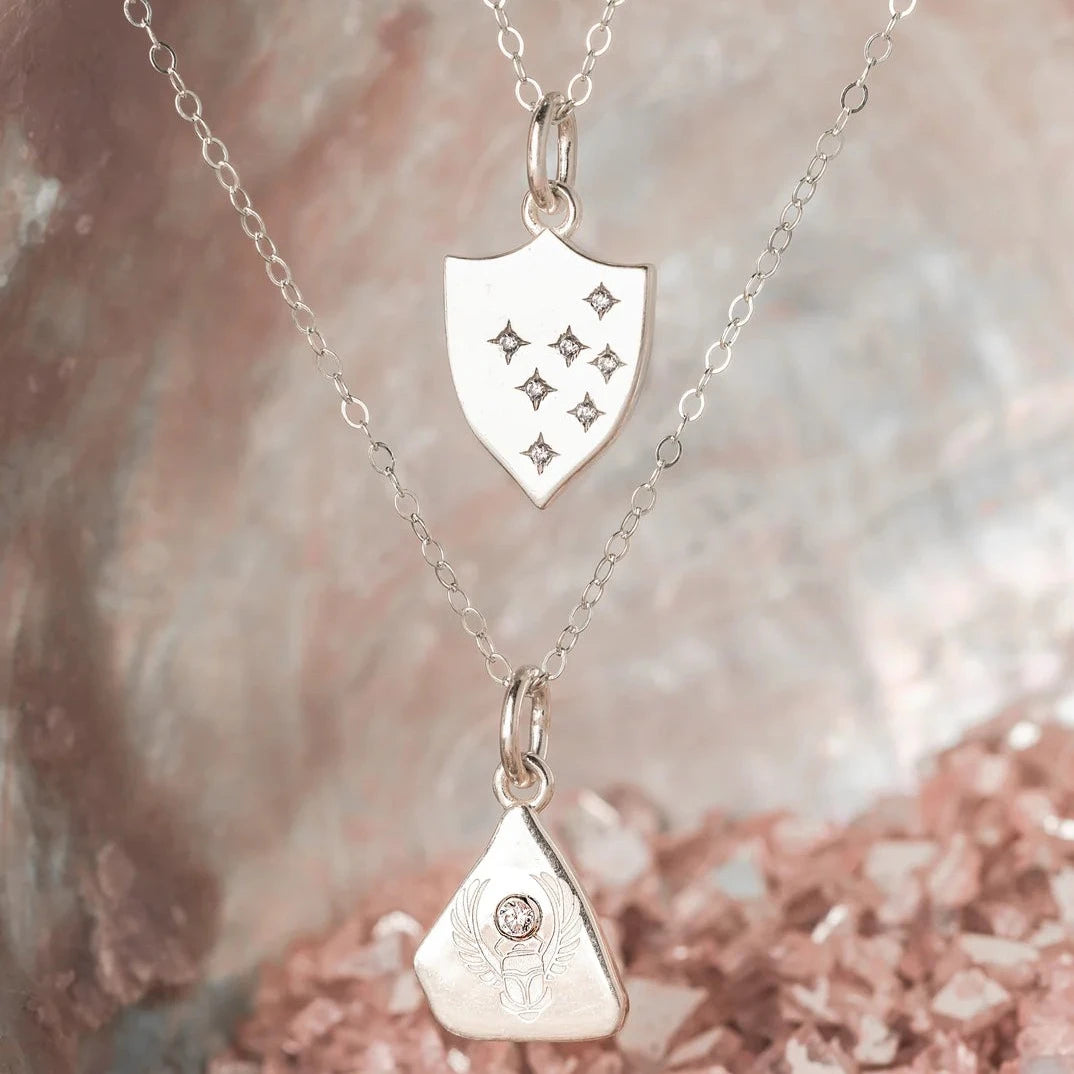 Silver Lucky Talisman Shield Protection Charm Necklace