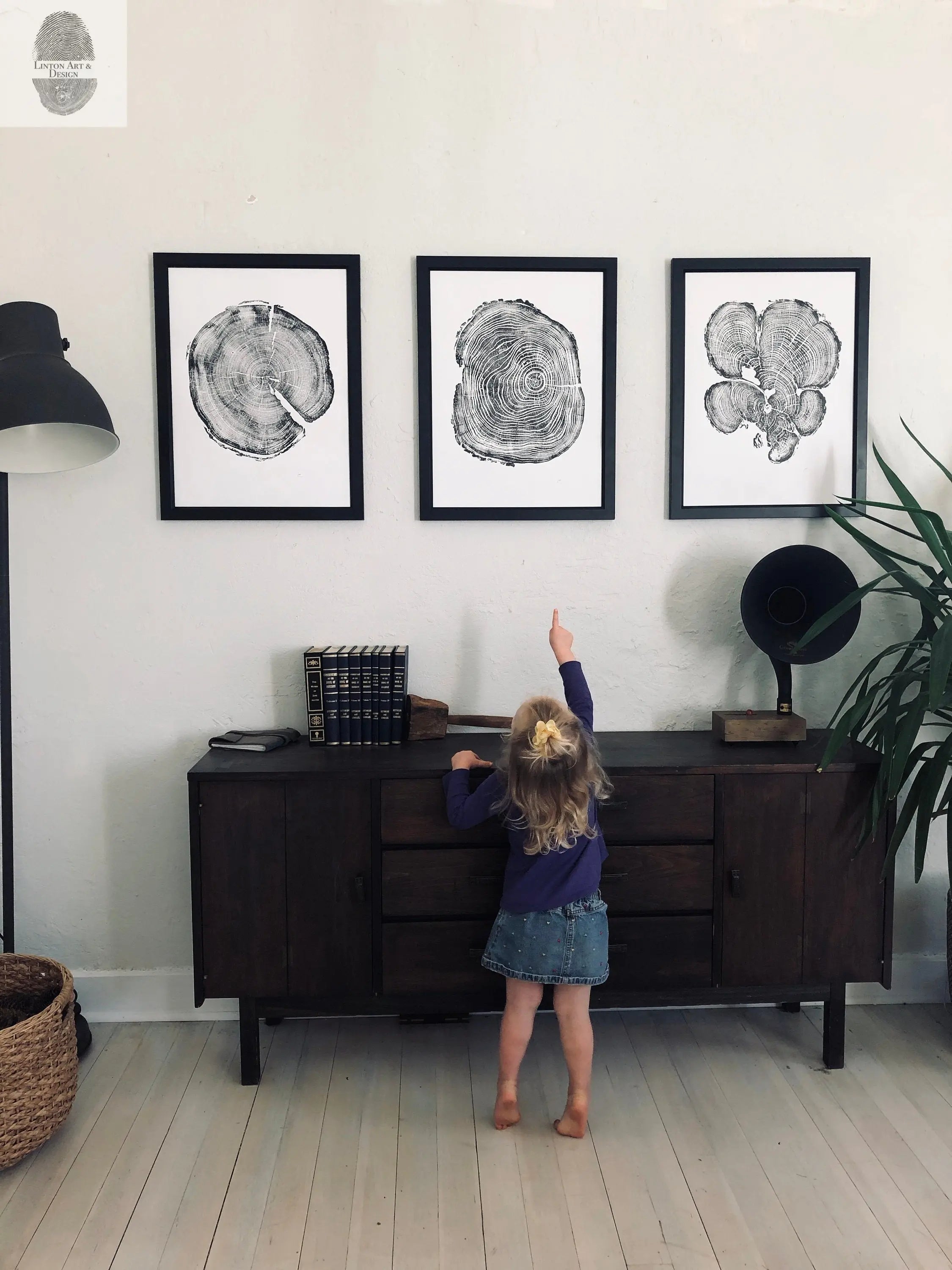 Three Panel Wall Art, Tree Blocks, Woodcut print, Tree hugger gift, Signed Original 18x24 inches