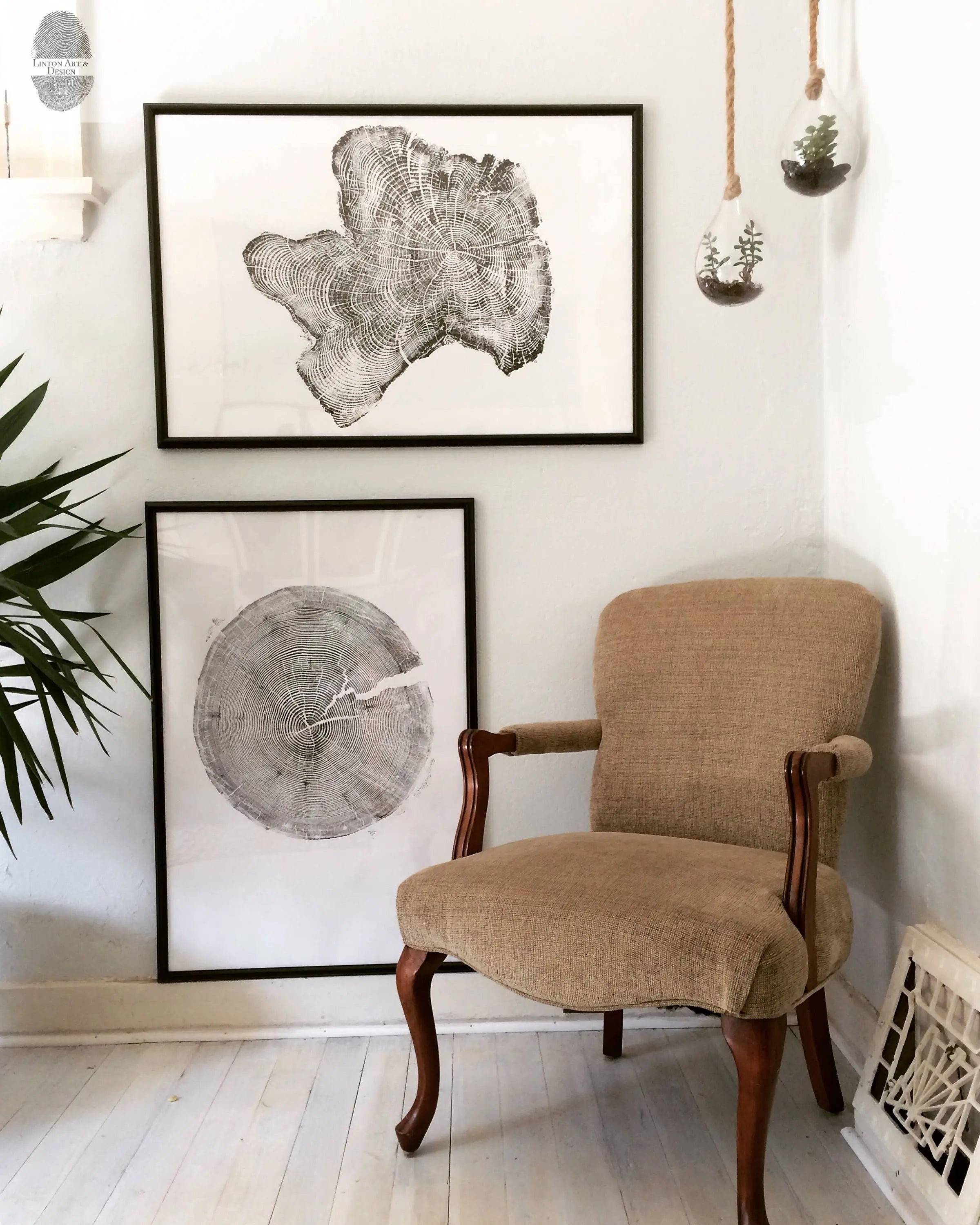 Tree rings Print, Three Panel Wall Art, Woodcut print, Lumber, Tree of Life, Sacred Geometry, Live Edge, Shabby Tree, Each 24x36 inches