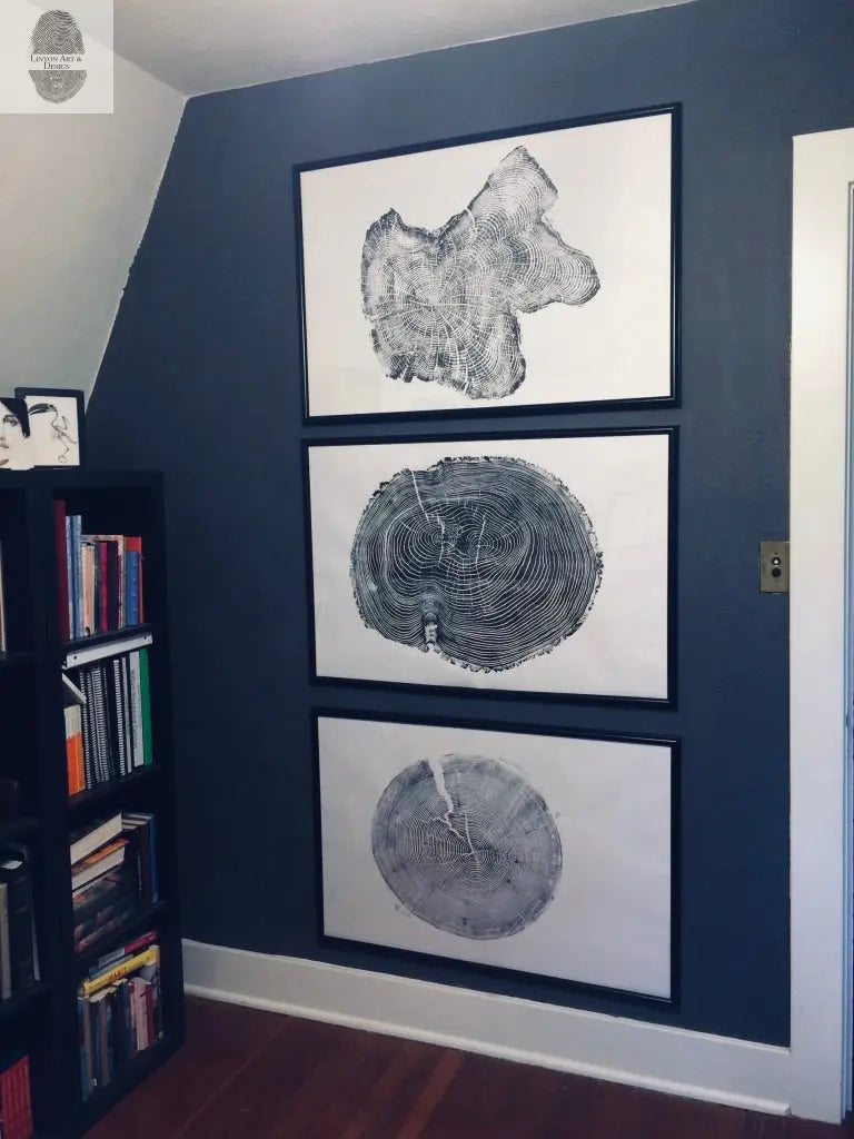Tree rings Print, Three Panel Wall Art, Woodcut print, Lumber, Tree of Life, Sacred Geometry, Live Edge, Shabby Tree, Each 24x36 inches