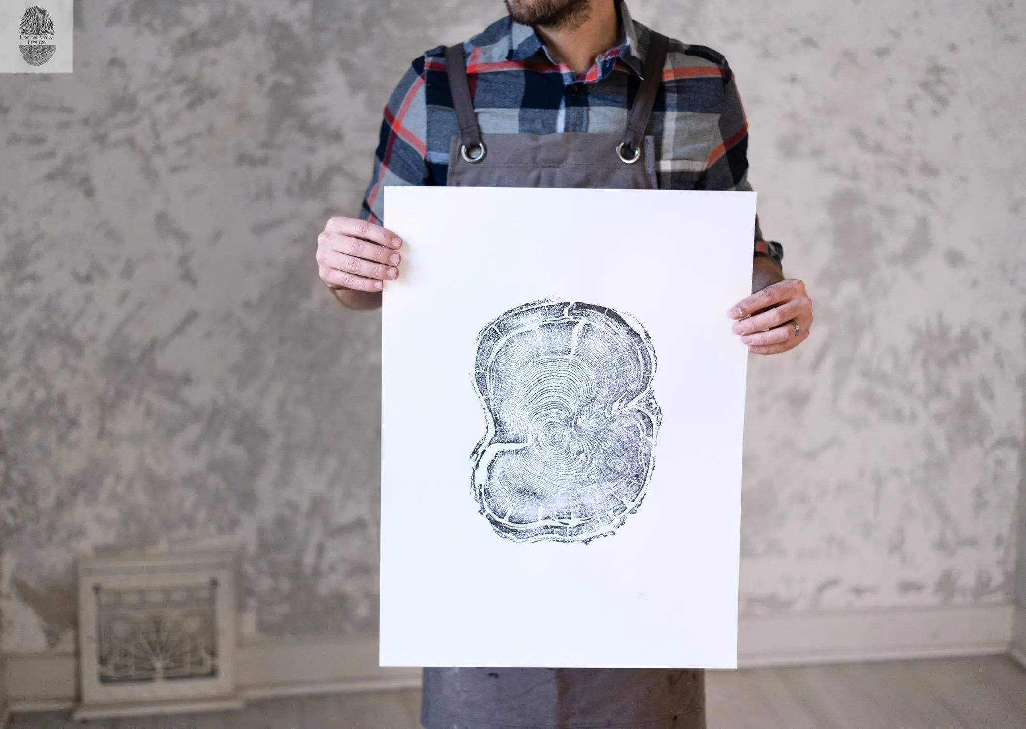 Tree stump art print, Albion Basin UT, Christmas art gift, Thanksgiving wall art, tree slice art, holiday wall decor, tree art gift, woodcut - 18x24 print