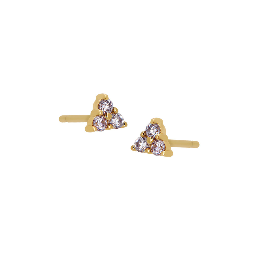 TRIO LAVENDER CZ STUD EARRINGS IN GOLD