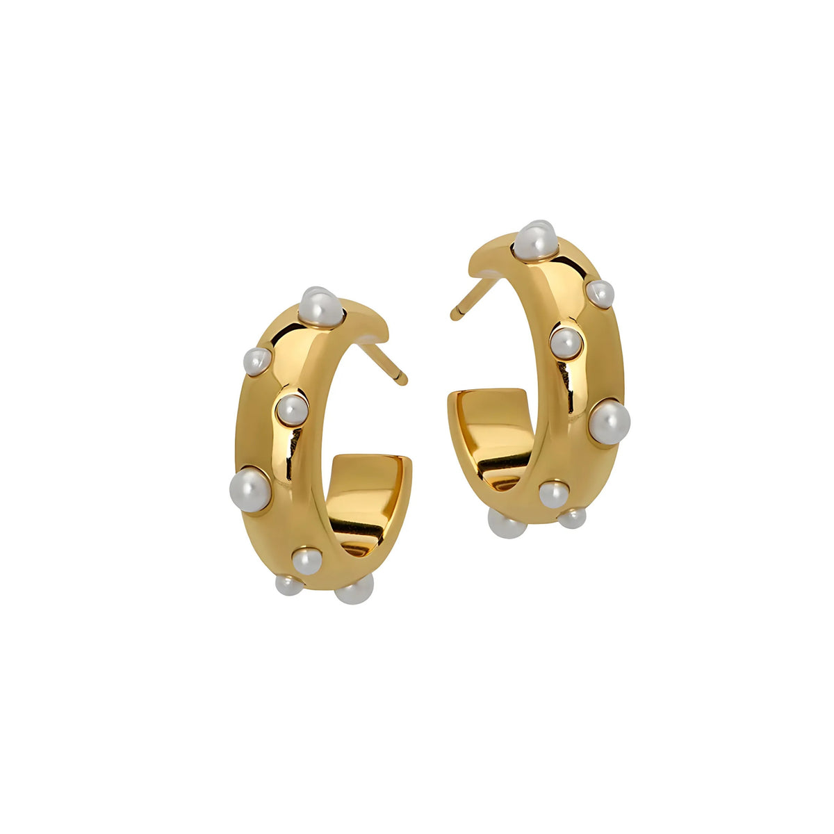 SIRENA PEARL HOOP EARRINGS IN GOLD