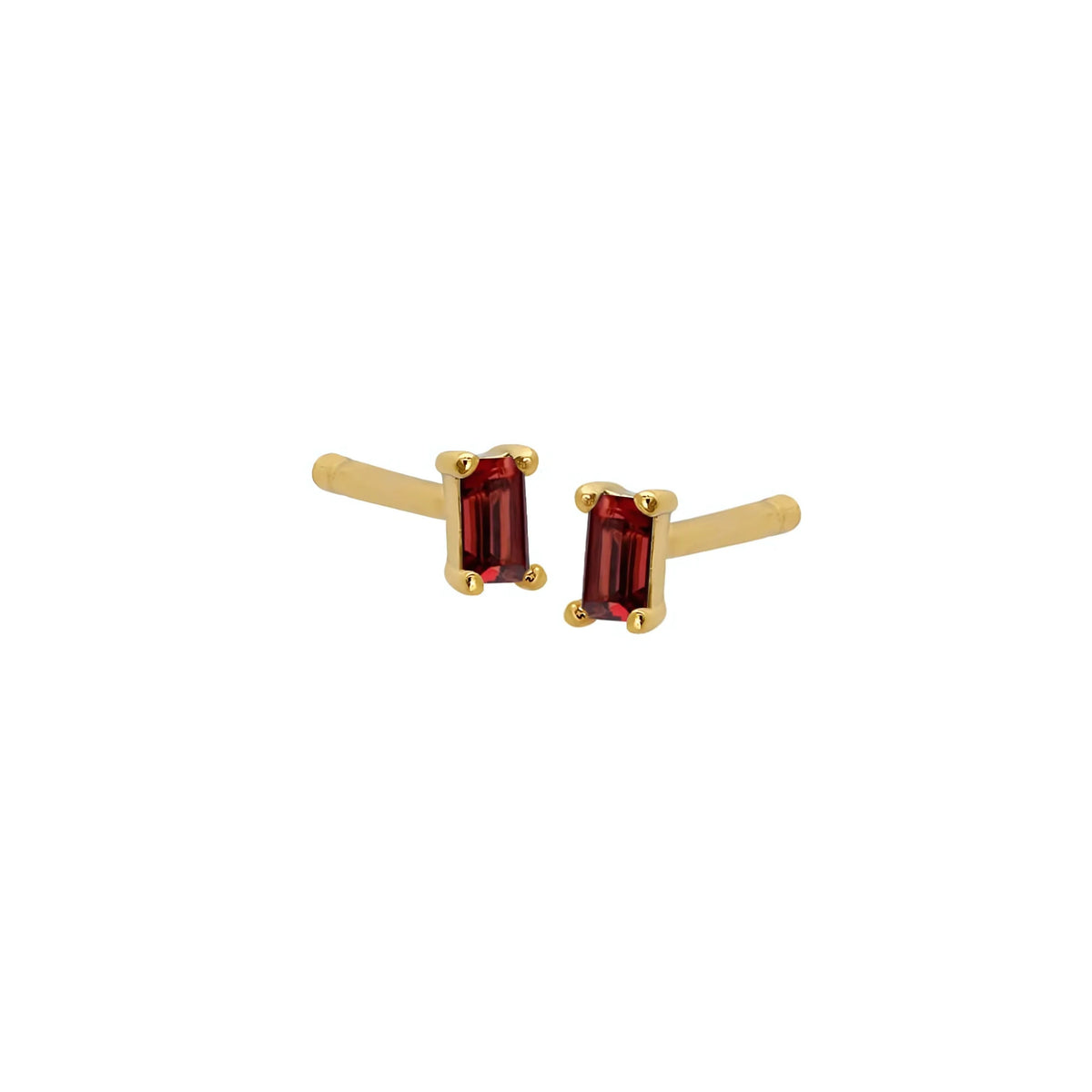 DARA RED GARNET BAGUETTE STUD EARRINGS IN GOLD