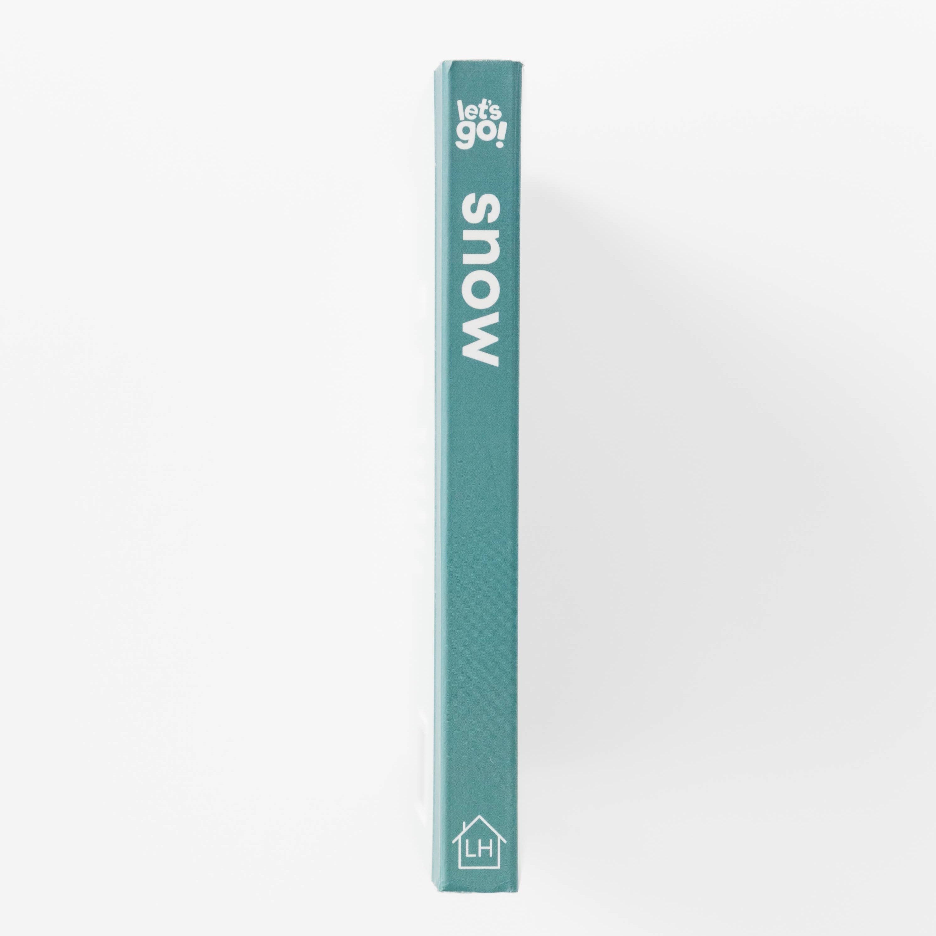 Green book titled 'Let's Go Snow' on a white background