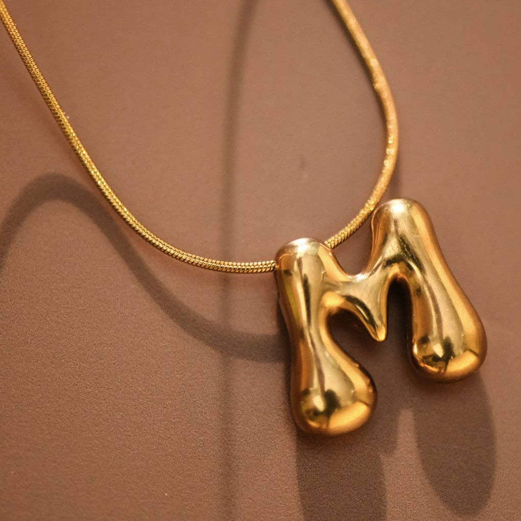 Gold Bubble Letter Initial Necklace - A Through Z