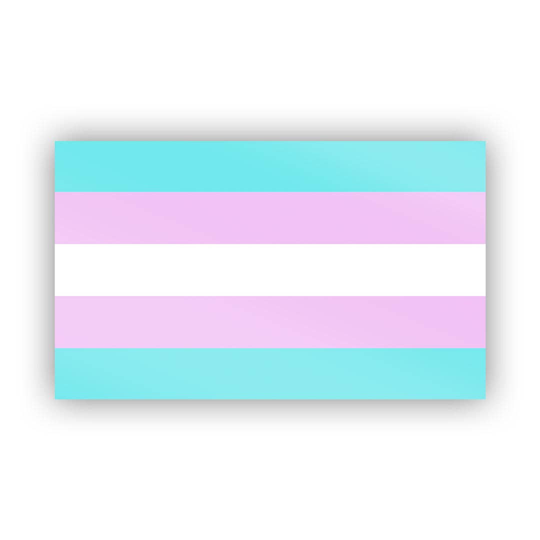 Trans pride flag sticker ready for sticking on laptops, water bottles, your car, or anywhere else you can think of.
The Transgender Pride Flag, created by American Trans woman Monica Helms in 1999, just in sticker form! 3.3" x 2"