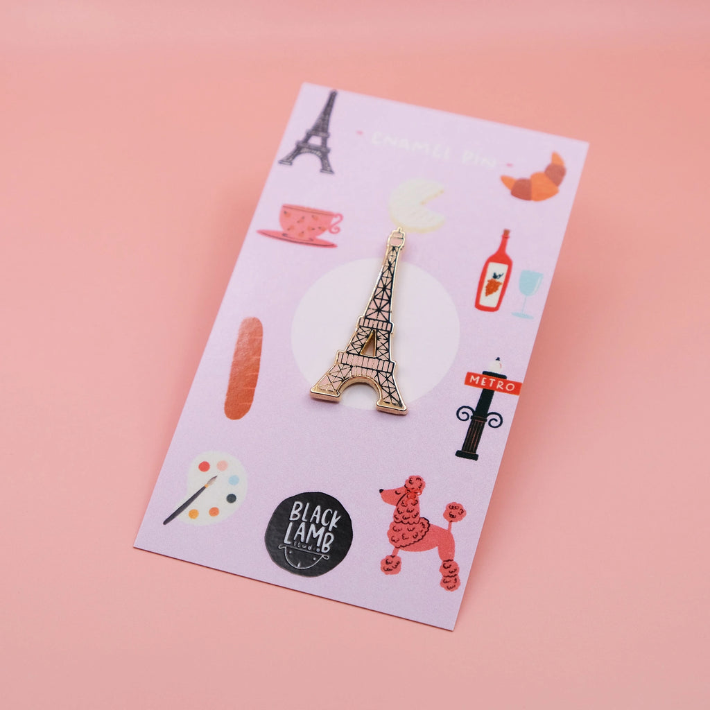 Cute Paris souvenir pin ♥ Rubber clutch backing to keep it safely attached to your favorite jacket, backpack, or tee. Each pin is packaged with an illustrated backer card.