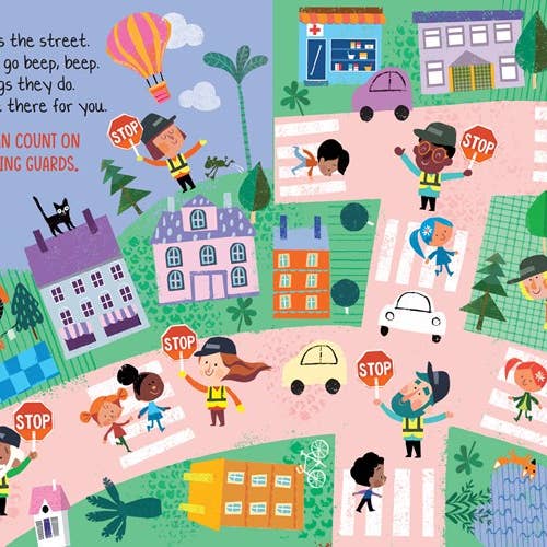 From friends to pets to doctors and your parents, children learn who they can count on in this fun board book!
Though many things in the world are uncertain, there are some people we can always count on—so let’s count them! In this colorful board book filled with adorable, diverse characters, children count the everyday heroes around them from 10 crossing guards and 9 firefighters down to 2 parents, and of course, 1 you!