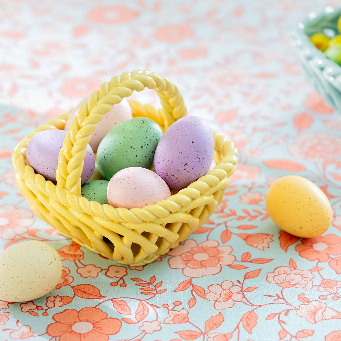 Hand Woven Ceramic Small Easter Basket - Yellow