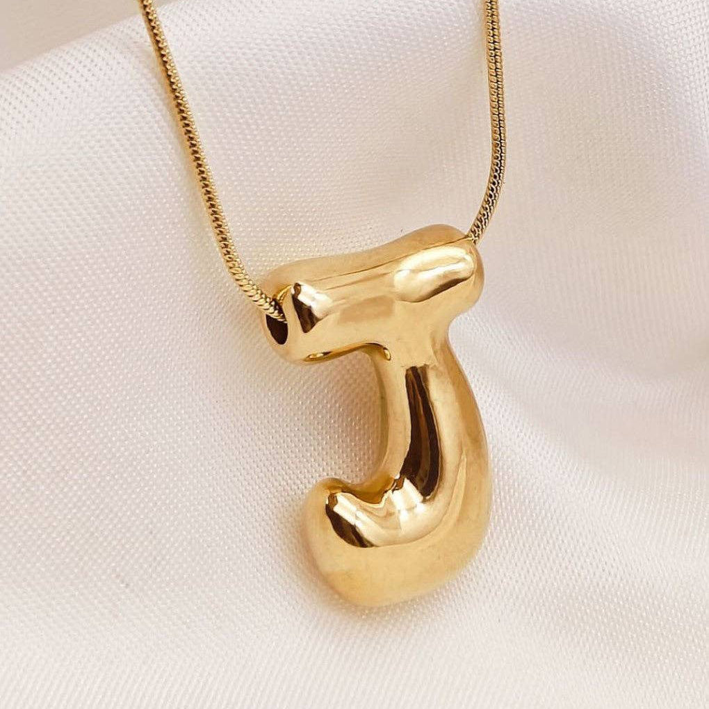 Gold Bubble Letter Initial Necklace - A Through Z