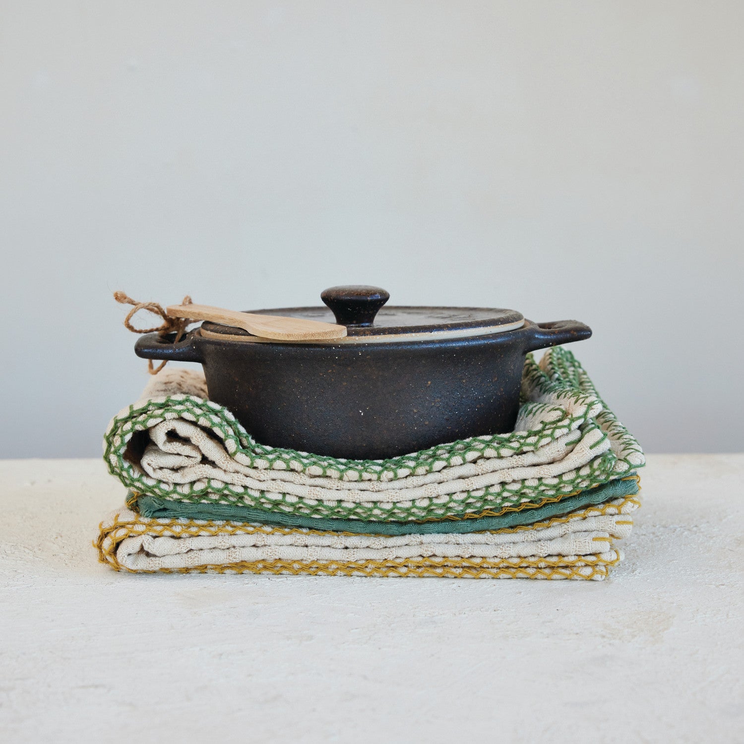 Stoneware Brie Baker with Bamboo Spreader,