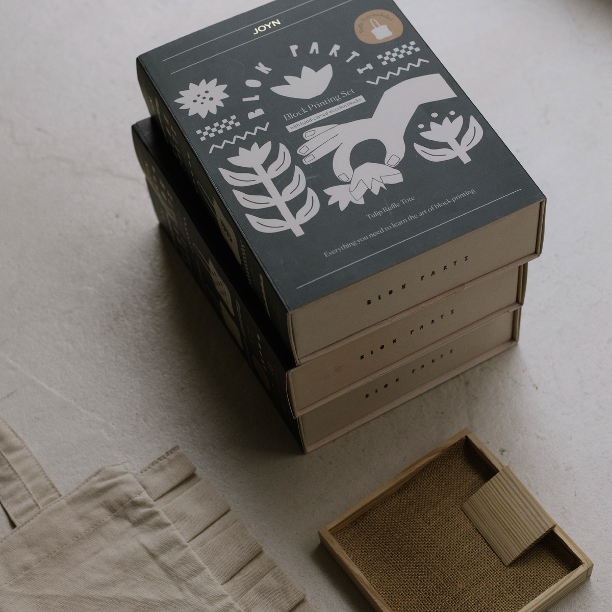 Hand-Carved Wood Blocks + Canvas Bag