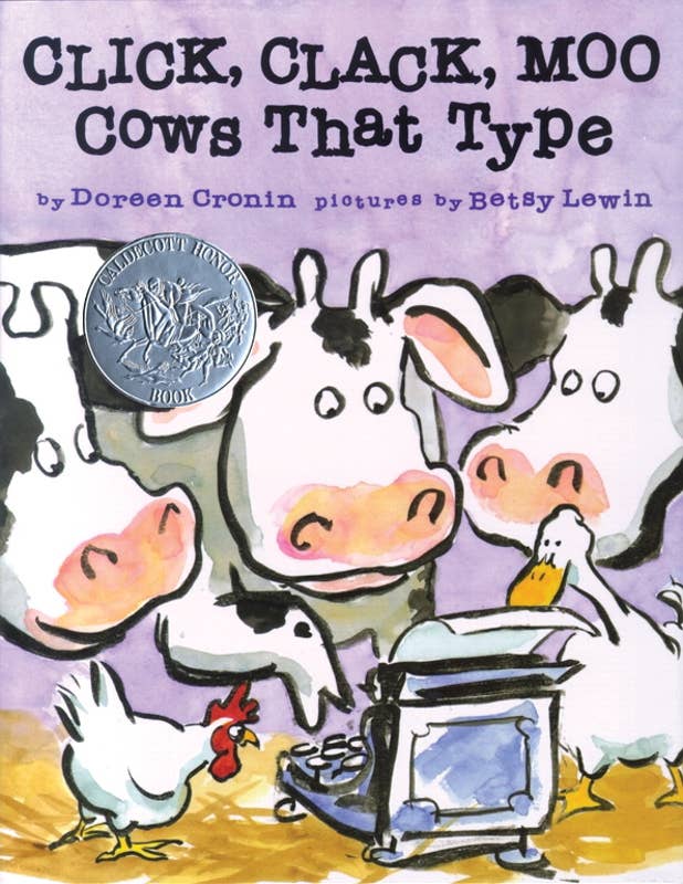 All day long he hears Click, clack, MOO. Click, clack, MOO. Clickety, clack, MOO. But Farmer Brown's problems REALLY begin when his cows start leaving him notes.... Doreen Cronin's understated text and Betsy Lewin's expressive illustrations make the most of this hilarious situation. Come join the fun as a bunch of literate cows turn Farmer Brown's farm upside down.
