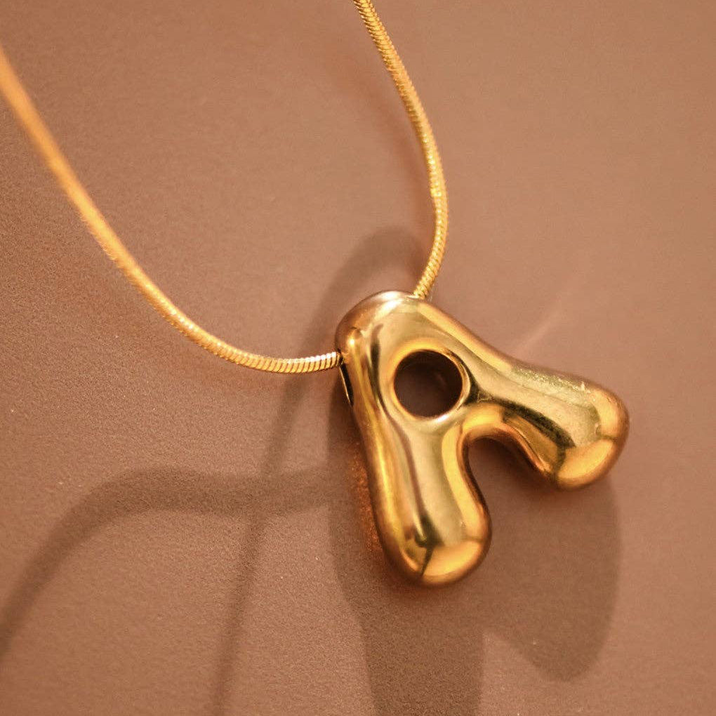 Gold Bubble Letter Initial Necklace - A Through Z
