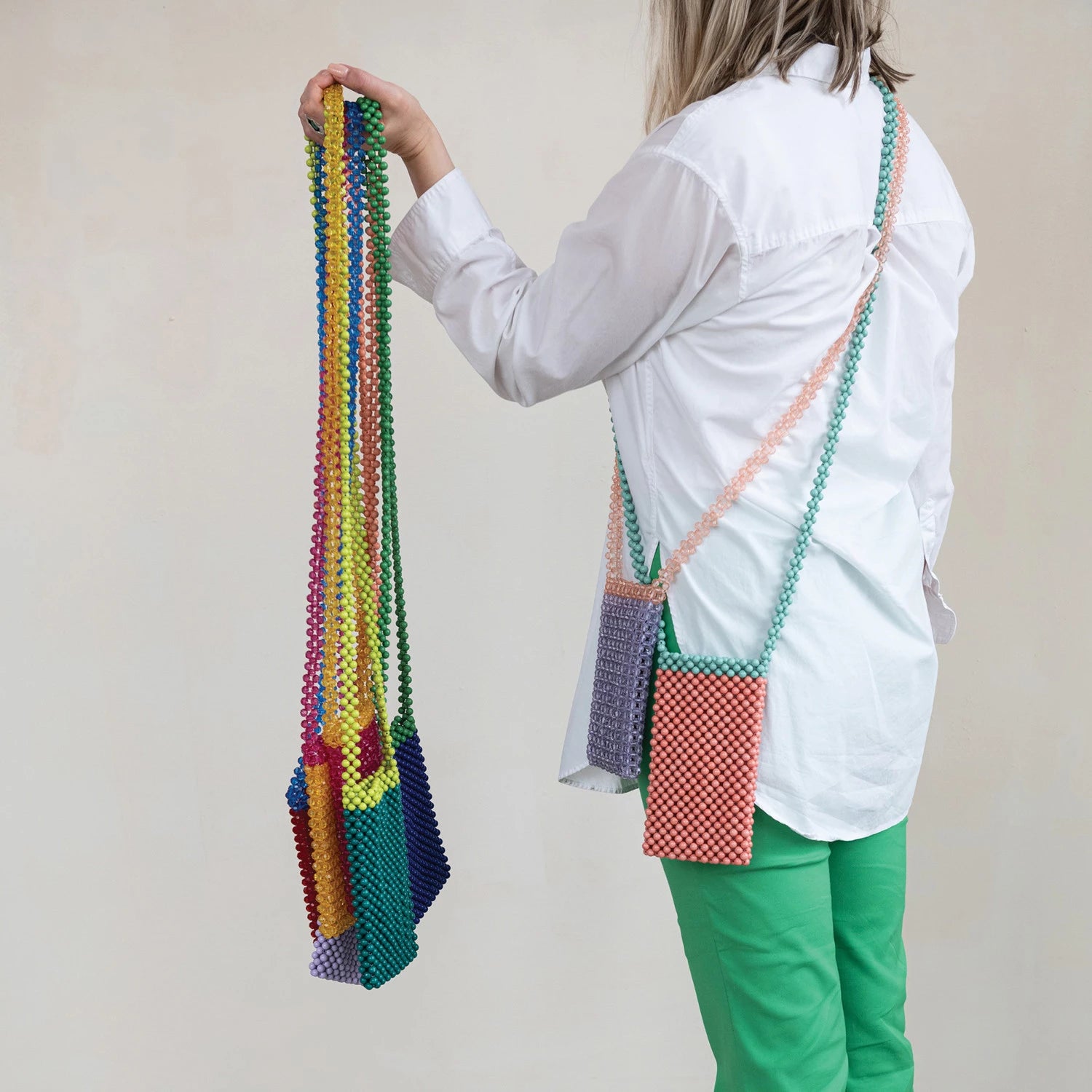 Handmade Two-Tone Acrylic Beaded Crossbody Phone Case - 8 Colors