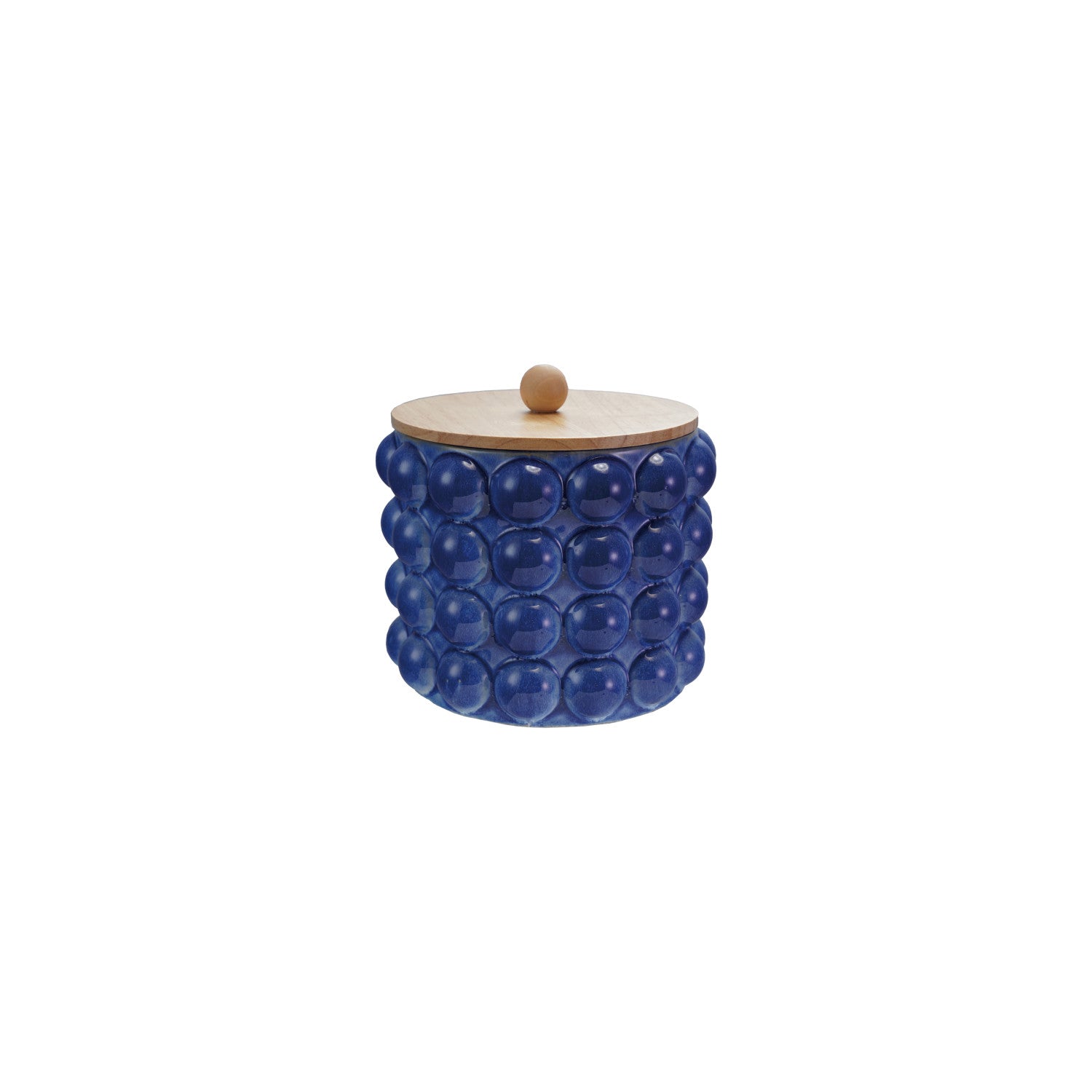 Add a splash of fun to your kitchen with this Blue Raised Dot Stoneware Canister! Its cheerful raised dot texture and vibrant blue color brighten up any countertop while keeping your goodies fresh and within reach. Perfect for storing snacks, coffee, or baking essentials, this sturdy canister combines style and practicality in one playful package. 8-1/4" Round