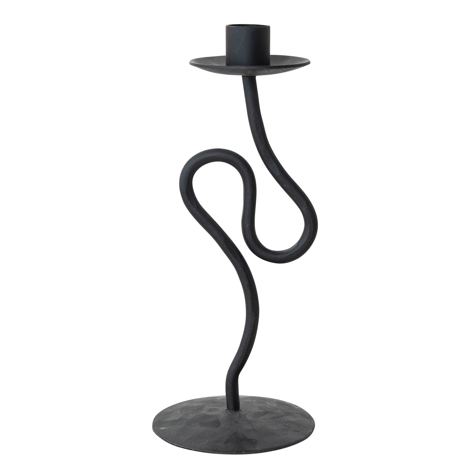 Hand-Forged Iron Abstract Shaped Taper Holder, Black
