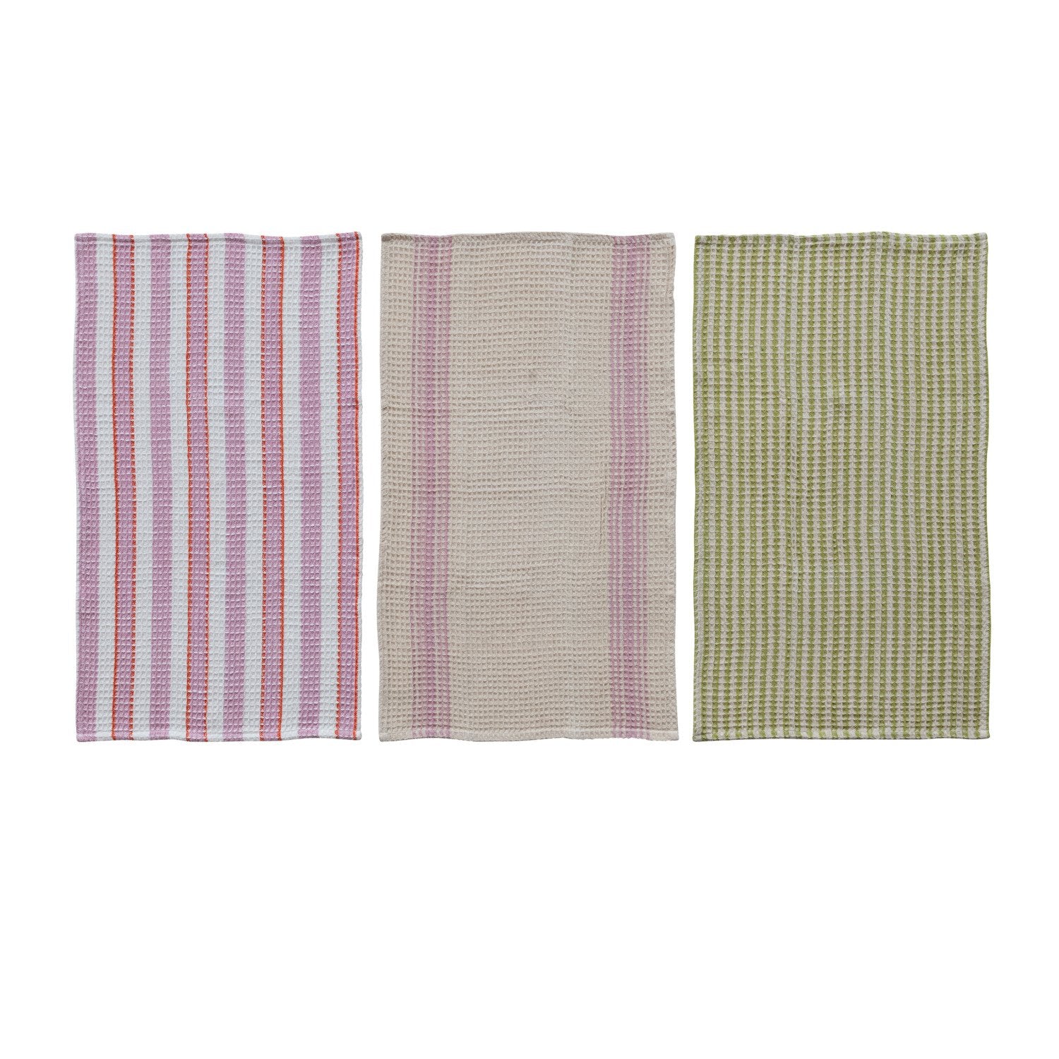 Cotton Waffle Weave Tea Towel with Stripes, 3 Styles