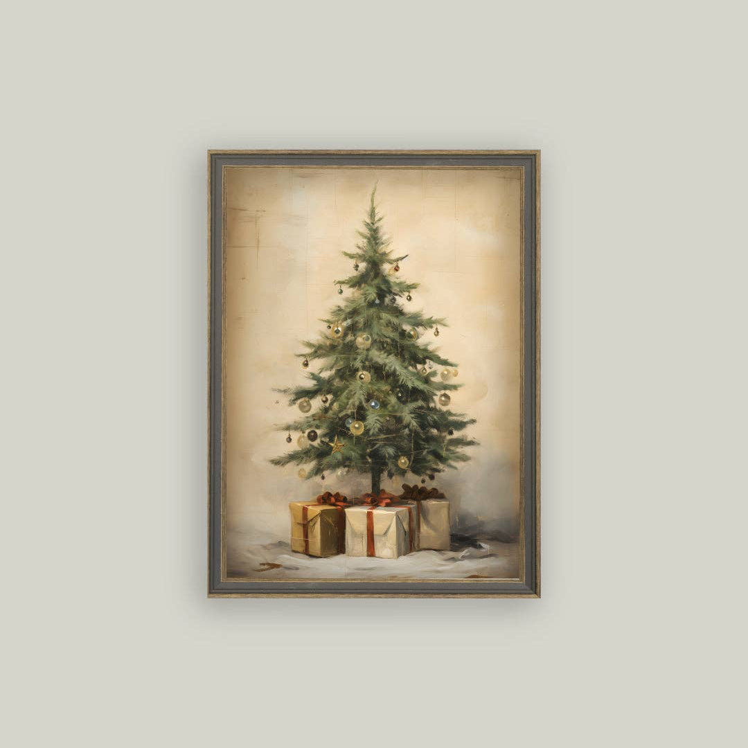 Bring timeless holiday charm into your home with this beautifully framed Christmas art. Featuring a vintage-inspired tree adorned with presents, this piece captures the warmth and nostalgia of classic holiday traditions. The antique-style frame adds an elegant touch that complements both traditional and eclectic décor. Perfect for creating a cozy seasonal atmosphere or giving as a thoughtful gift, this framed artwork celebrates the joy of the holidays with understated sophistication. 11x15.