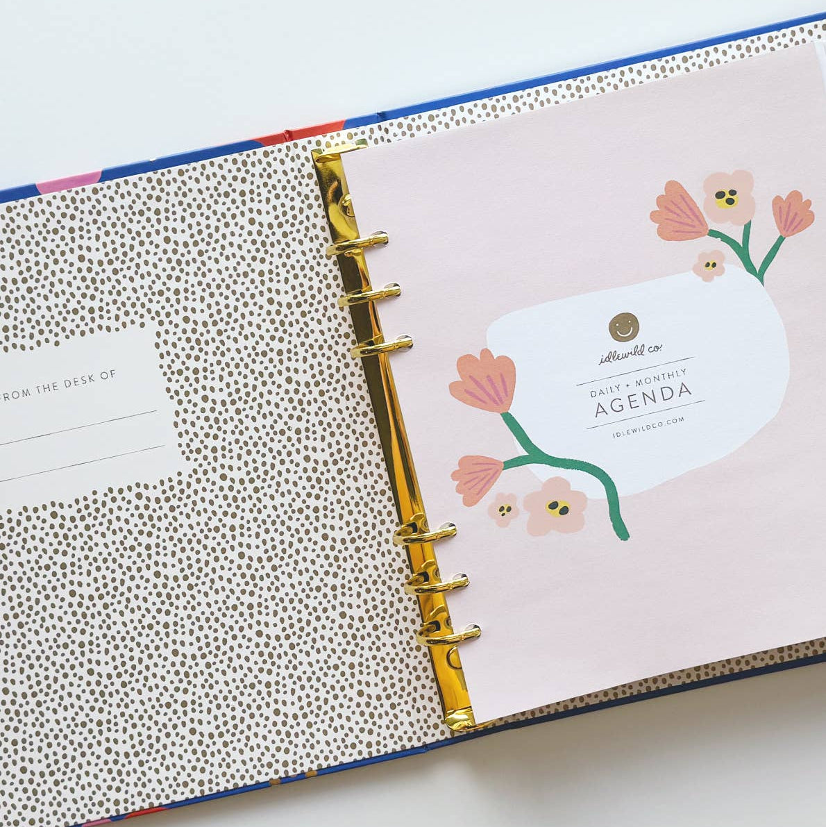 Planner with floral design on a white background