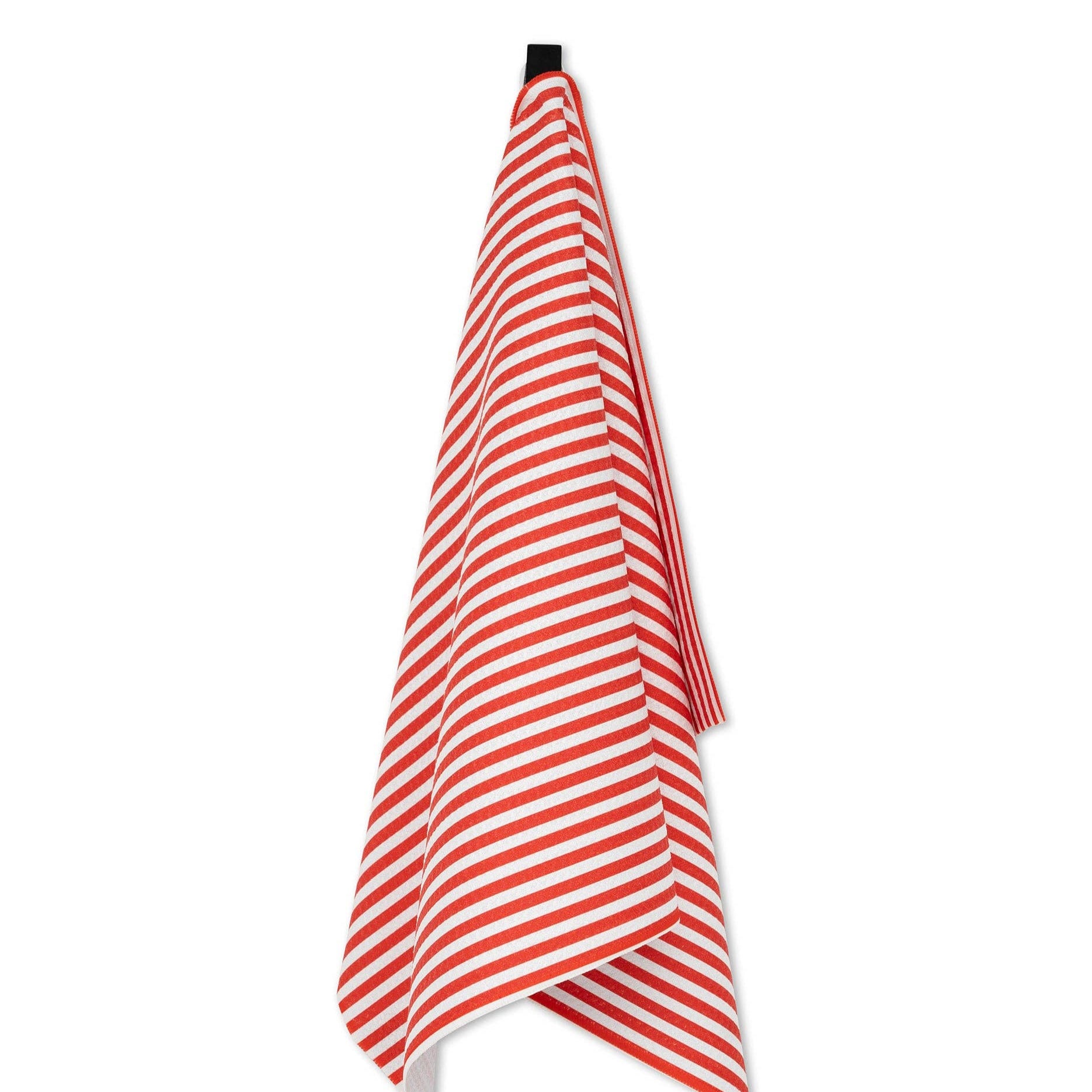 Red and white striped towel on a white background