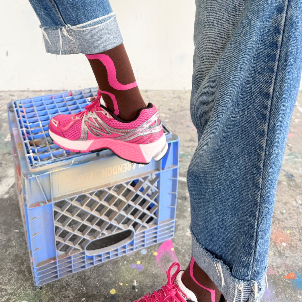 Crew Socks - Ziggy in Brown & Fuchsia