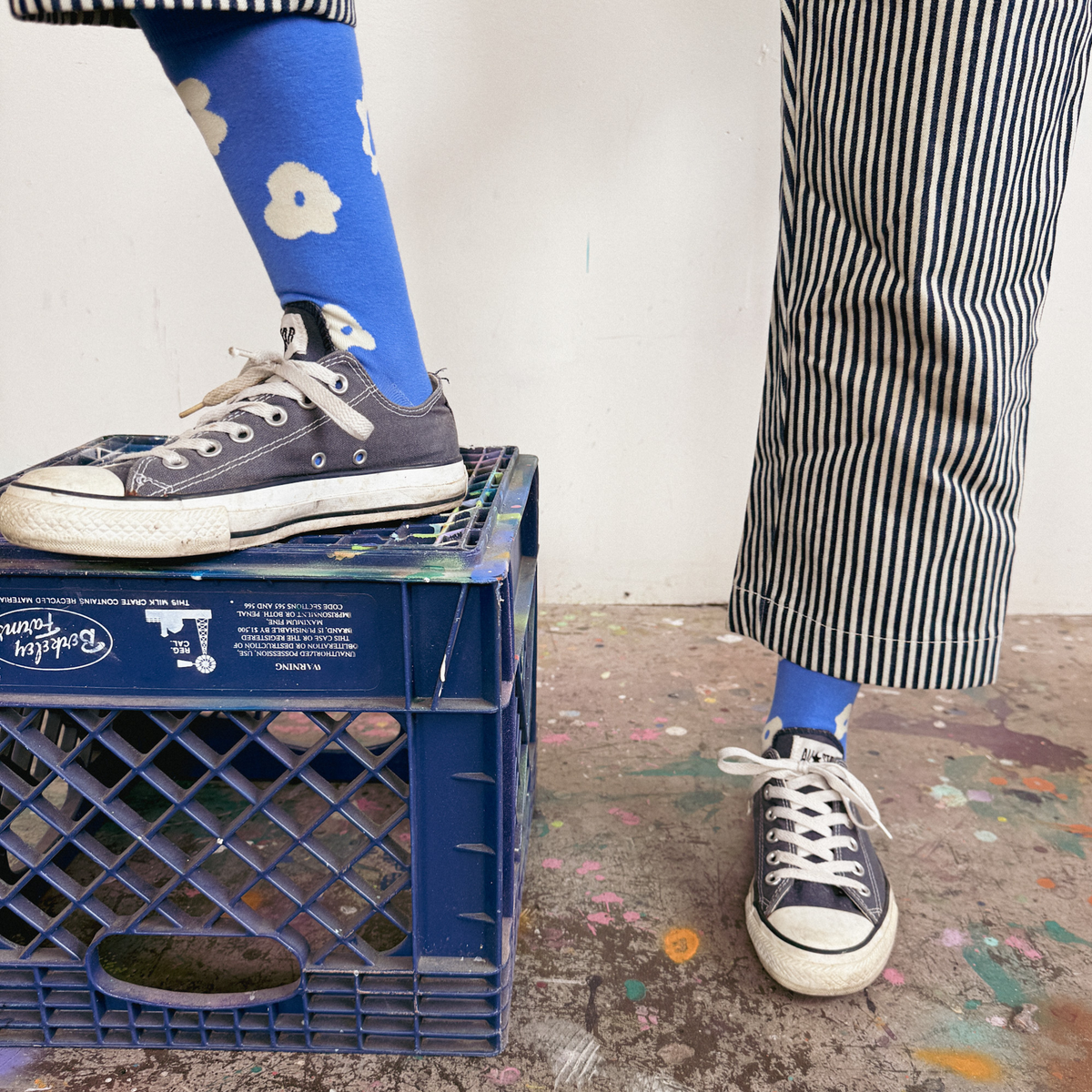 Crew Socks - Celeste in Ultramarine Blue & Natural