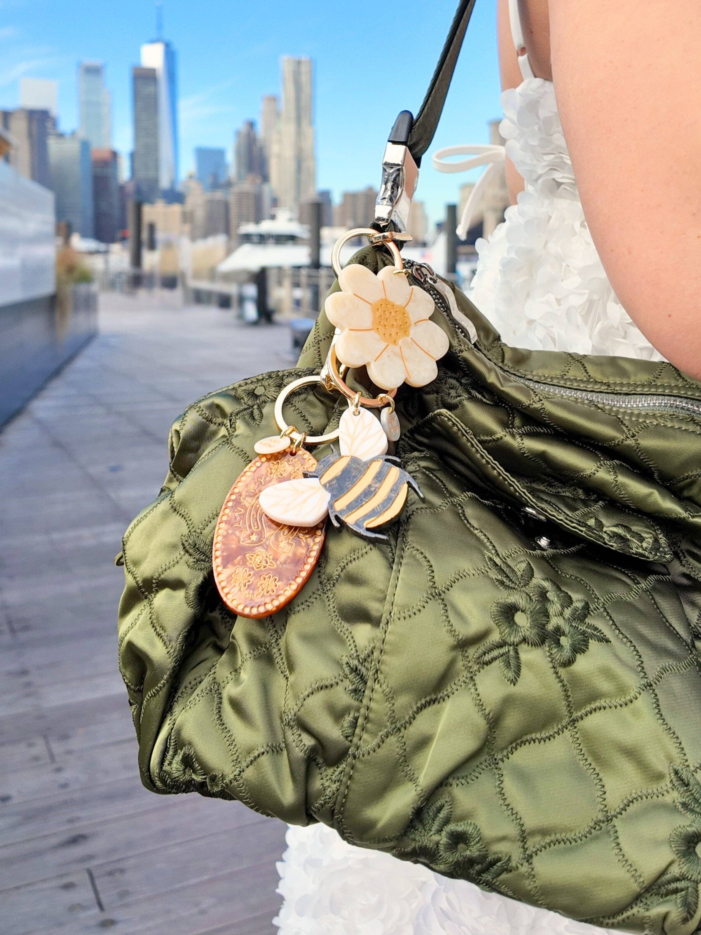 Hand-painted Honey Bee Bag Charm + Keychain | Eco-Friendly