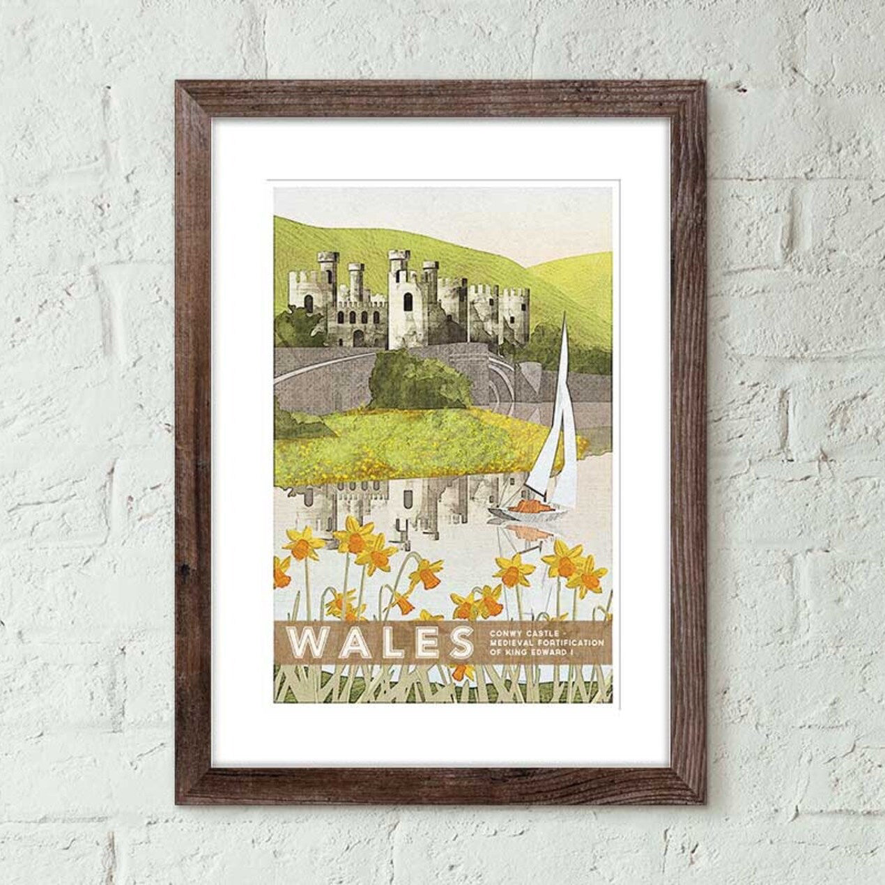 Wales, Conwy Castle - Vintage Style Travel Poster, Print