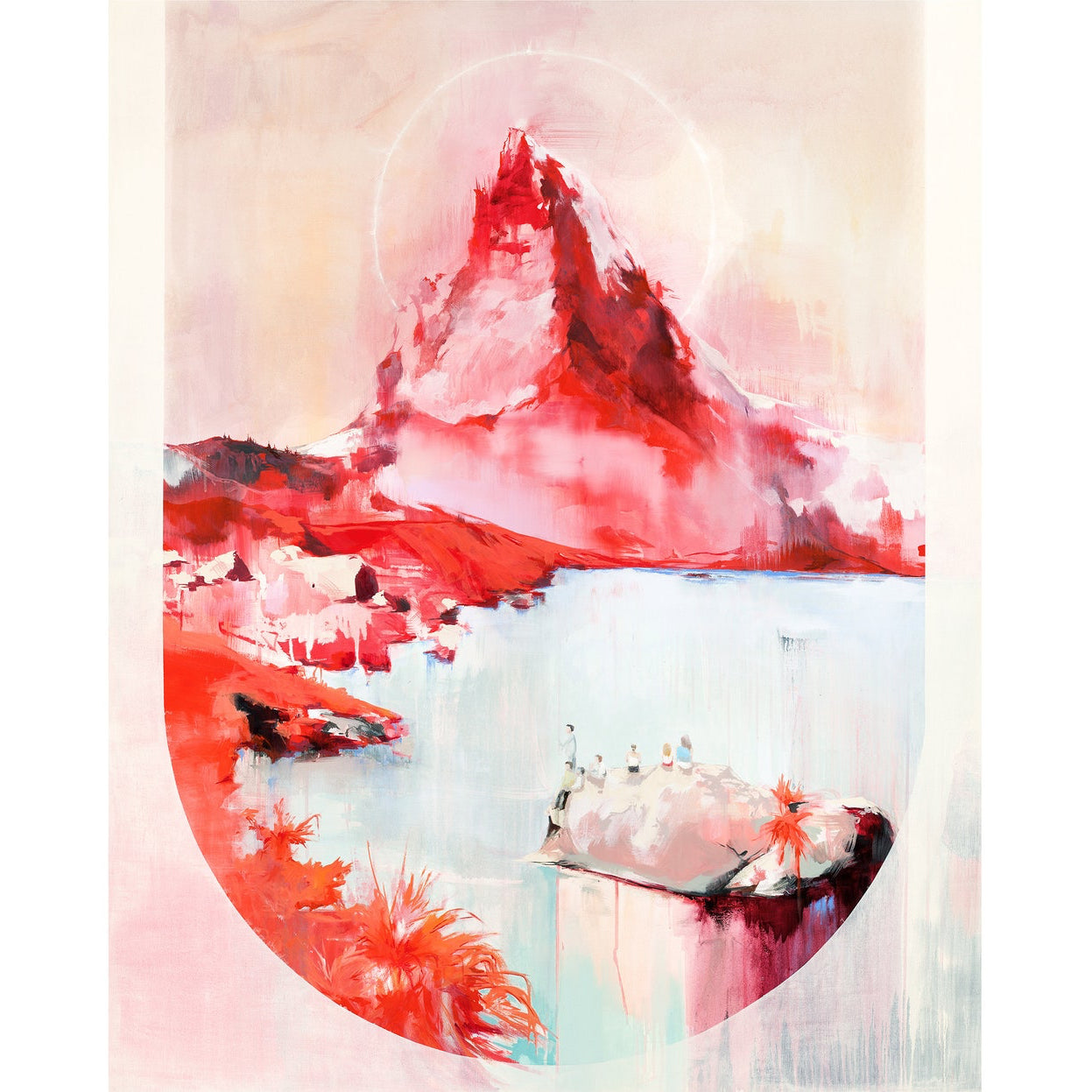 matterhorn done in pinks and reds.