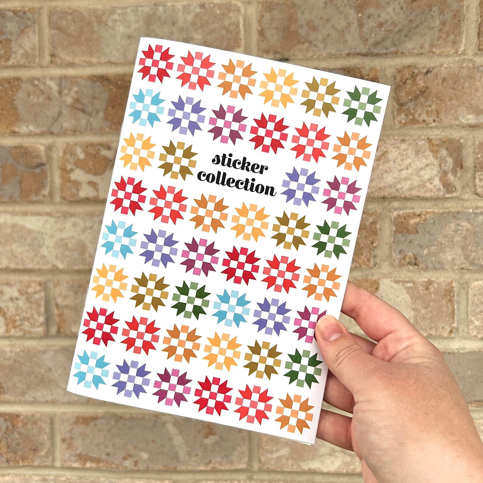 Sticker Book with Rainbow Quilt Blocks on White paper