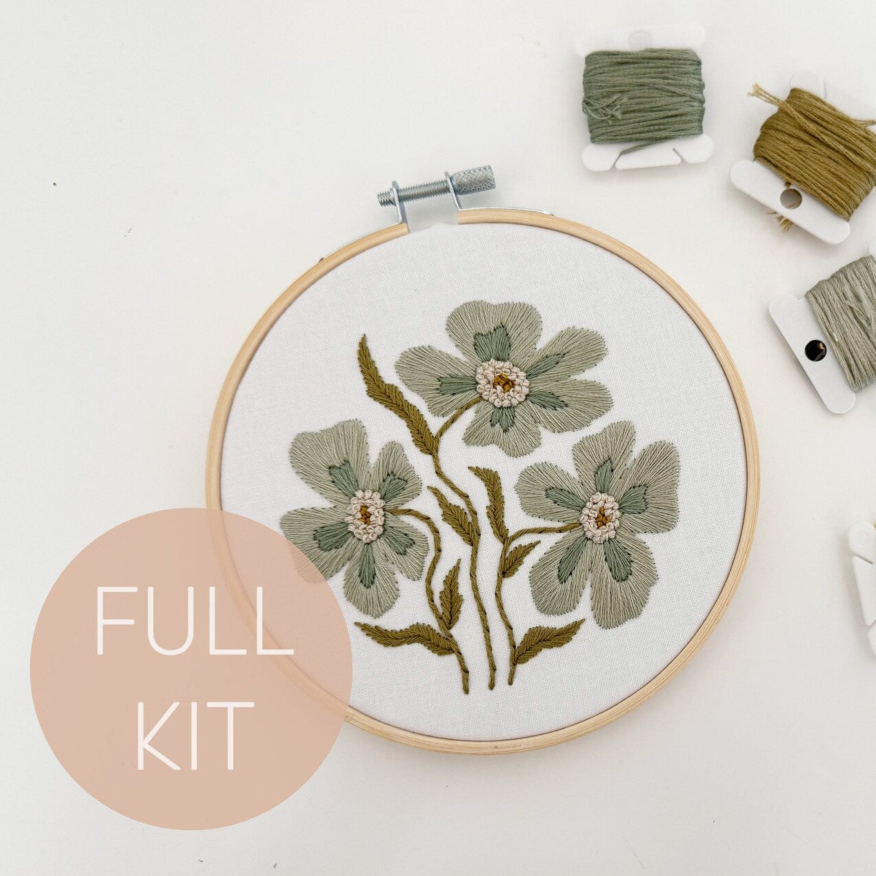 Retro Blue Floral Embroidery Kit