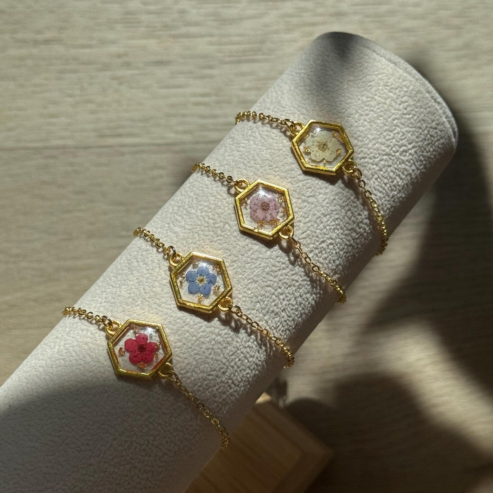 Adjustable Hexagon Floral Bracelet