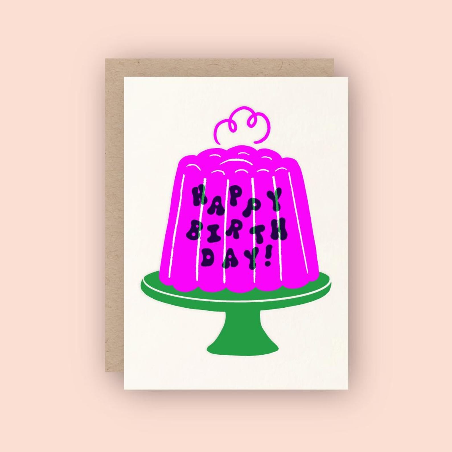 Happy Birthday Jello Cake Letterpress Greeting Card