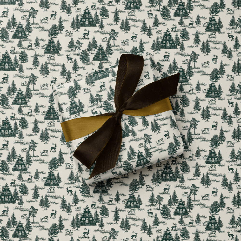 Holiday Cabin Toile Wrapping Paper - Double Sided